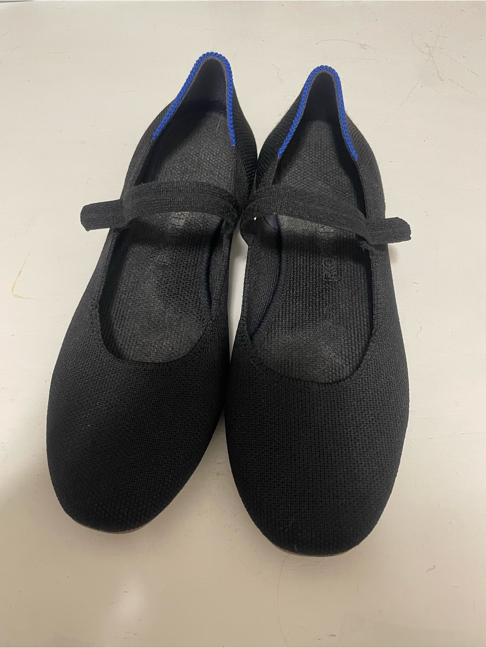 Rothy's Black Mary Jane Flats with Blue Heel Trim